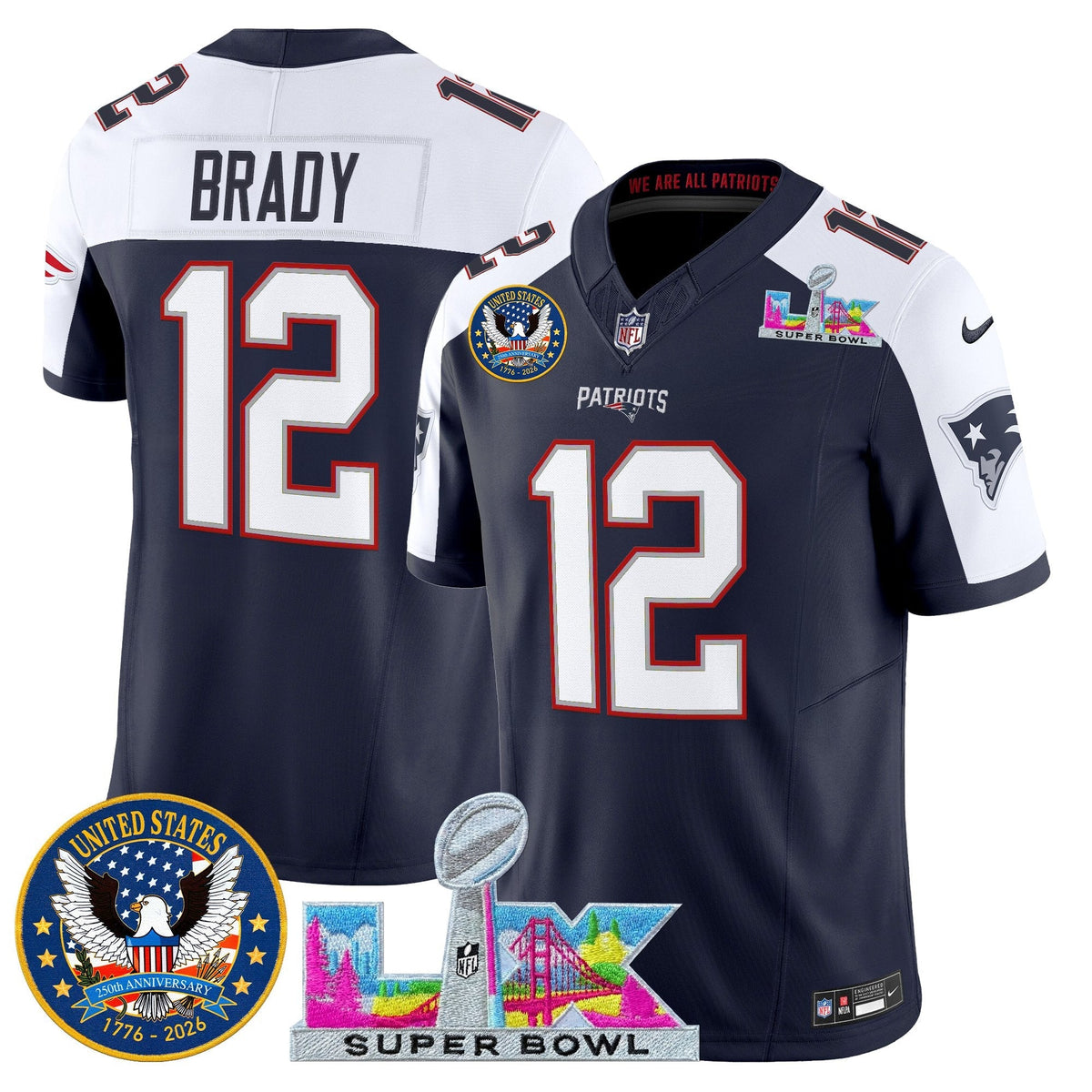 NE "Super Bowl LX & United States 250th Patch" Vapor Limited Jersey