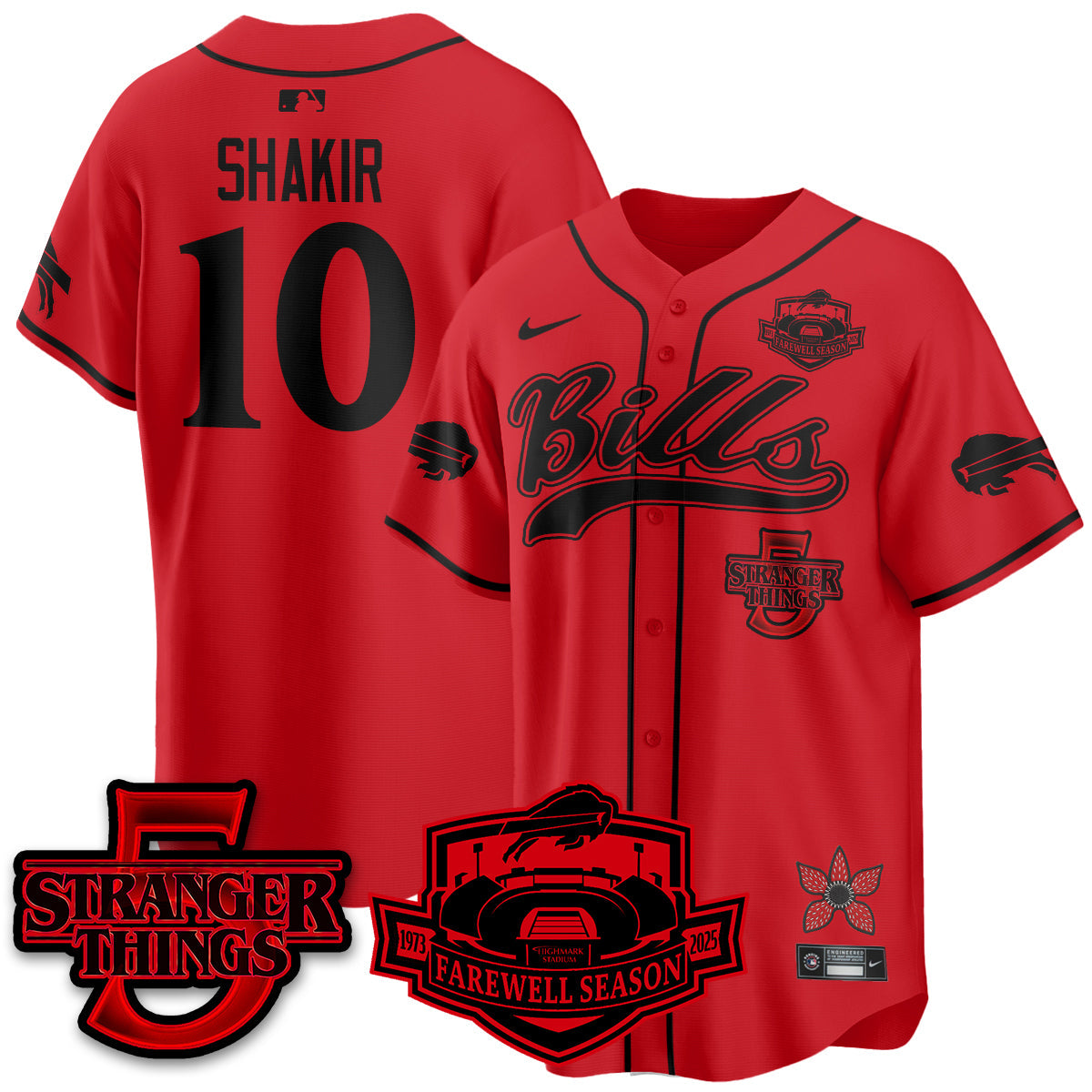 BUF Stranger Things Vapor Limited Baseball Jersey - All Stitched
