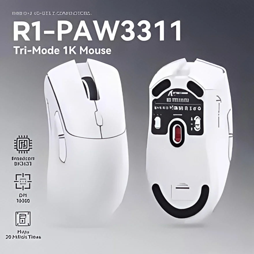 R1 Superlight Wireless Gaming Mouse - Bluetooth & 2.4G Dual Mode, PAW3311 Optical Sensor, 200-5000 DPI, 68g Lightweight